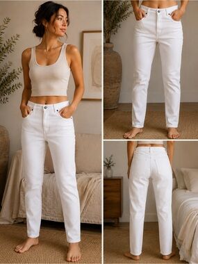 Bill Blass White Straight Leg Stretch Jeans Women’s Size 12 Cotton Denim